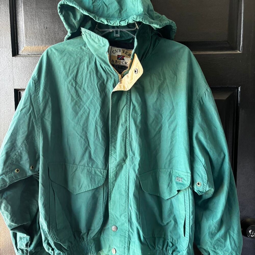 Vtg Cutter & Buck waterproof preppy hooded windbreaker bomber elastic waist L
